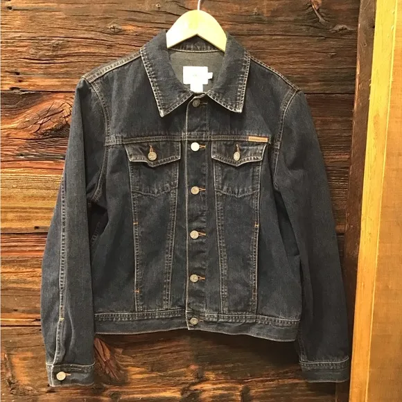 Calvin Klein Trucker Jacket Dark Wash Jean Jacket Denim Coat Med
