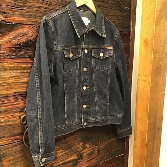 Calvin Klein Trucker Jacket Dark Wash Jean Jacket Denim Coat Med
