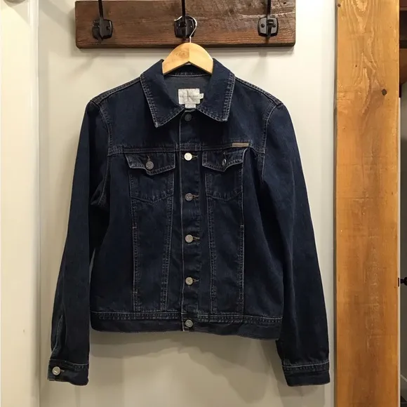 Calvin Klein Trucker Jacket Dark Wash Jean Jacket Denim Coat Med