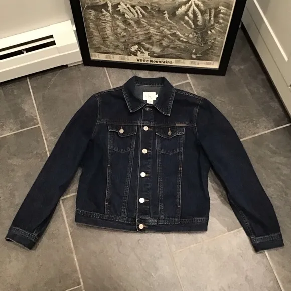 Calvin Klein Trucker Jacket Dark Wash Jean Jacket Denim Coat Med