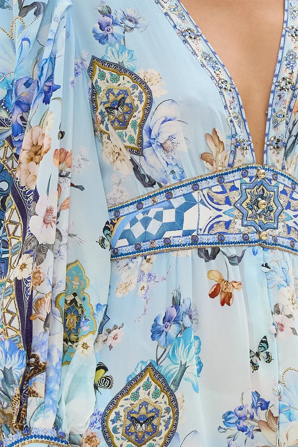Camilla Button Front Frill Dress in Al Manial Palace Memoirs