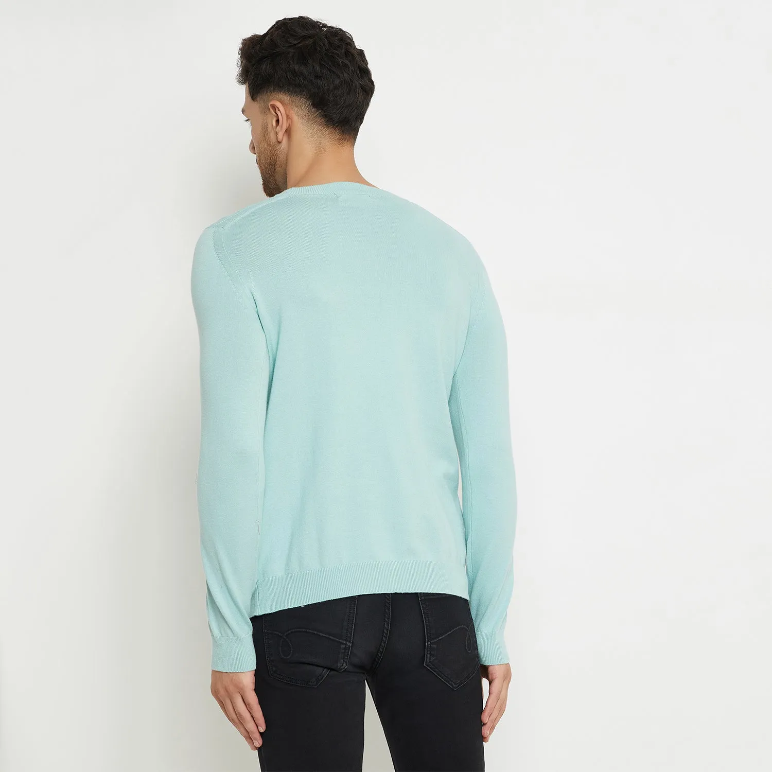 Camla Barcelona Typography Aqua Blue Sweater