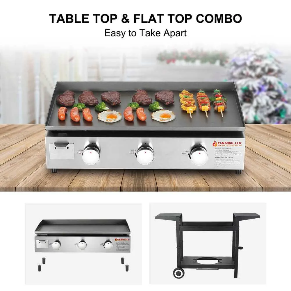 Camplux Outdoor Gas Griddle Grill Combo 3 Burner ,Camping and Tailgating 33,000 BTU w/ 20 LB LP Connector