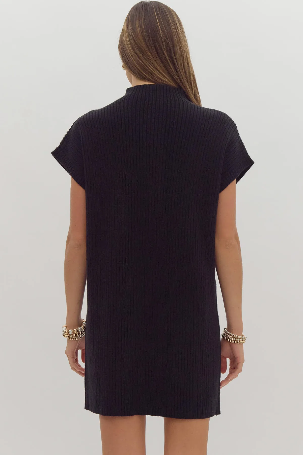 Cap Sleeve Mini Sweater Dress {Black}