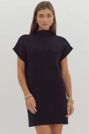 Cap Sleeve Mini Sweater Dress {Black}