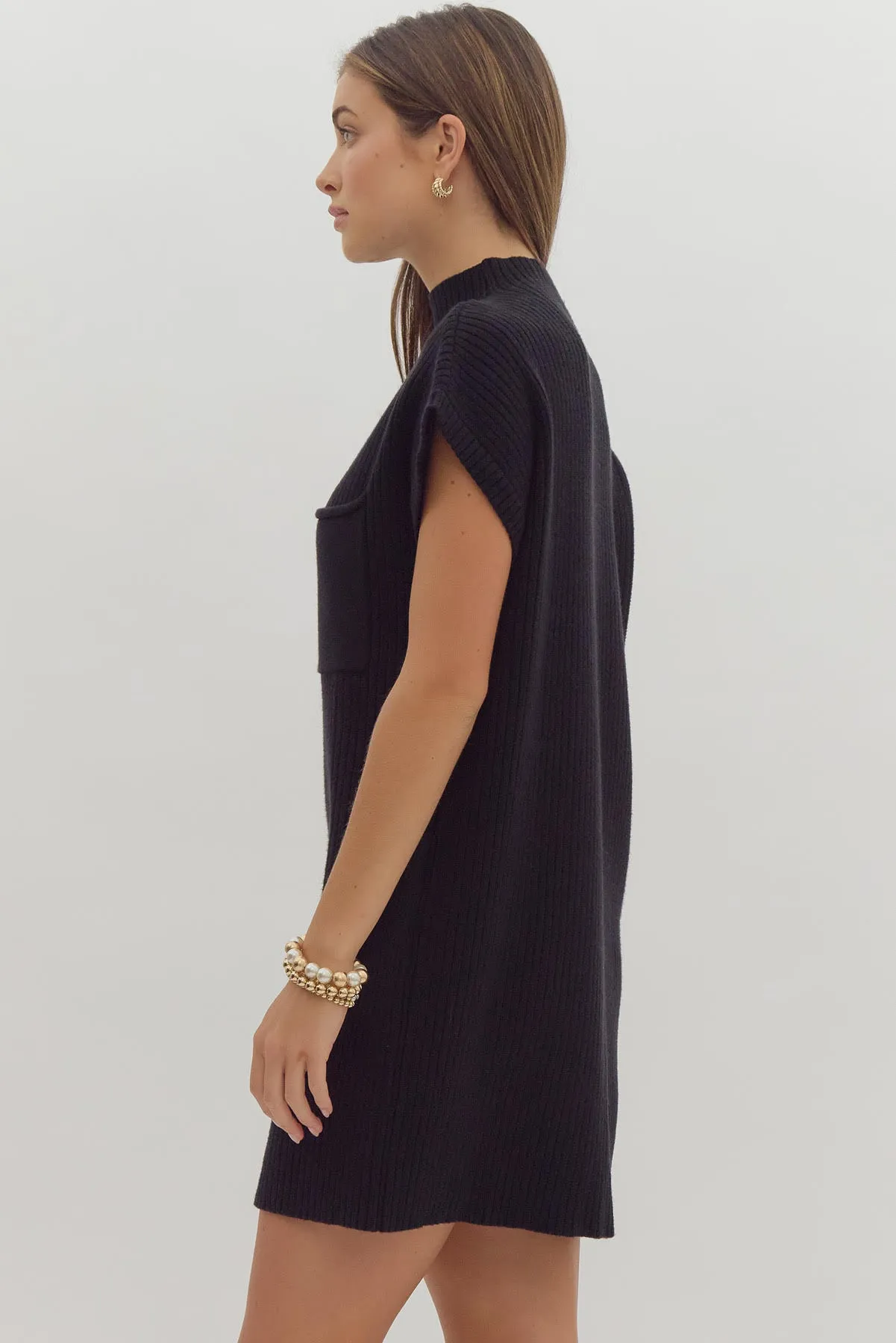 Cap Sleeve Mini Sweater Dress {Black}