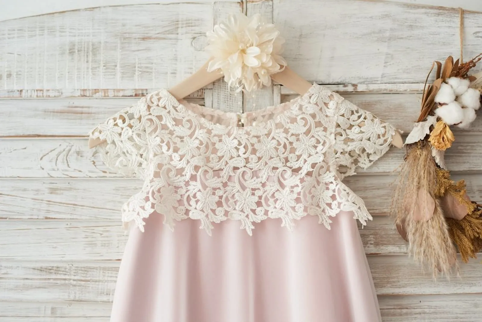 Cap Sleeves Ivory Lace Chiffon Pink Lining Wedding Flower Girl Dress