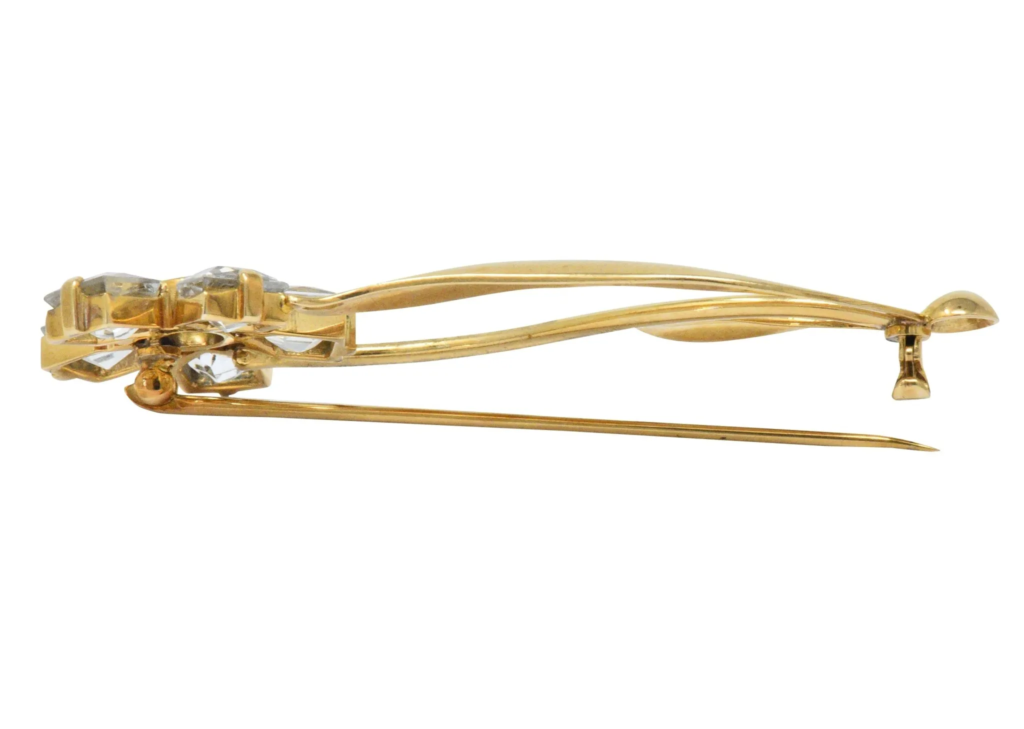 Cartier 1940's Retro Fancy Cut Aquamarine 14 Karat Gold Flower Brooch