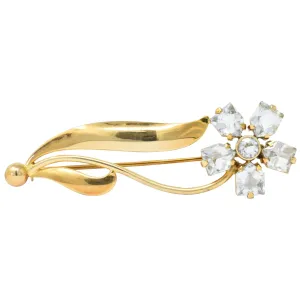Cartier 1940's Retro Fancy Cut Aquamarine 14 Karat Gold Flower Brooch