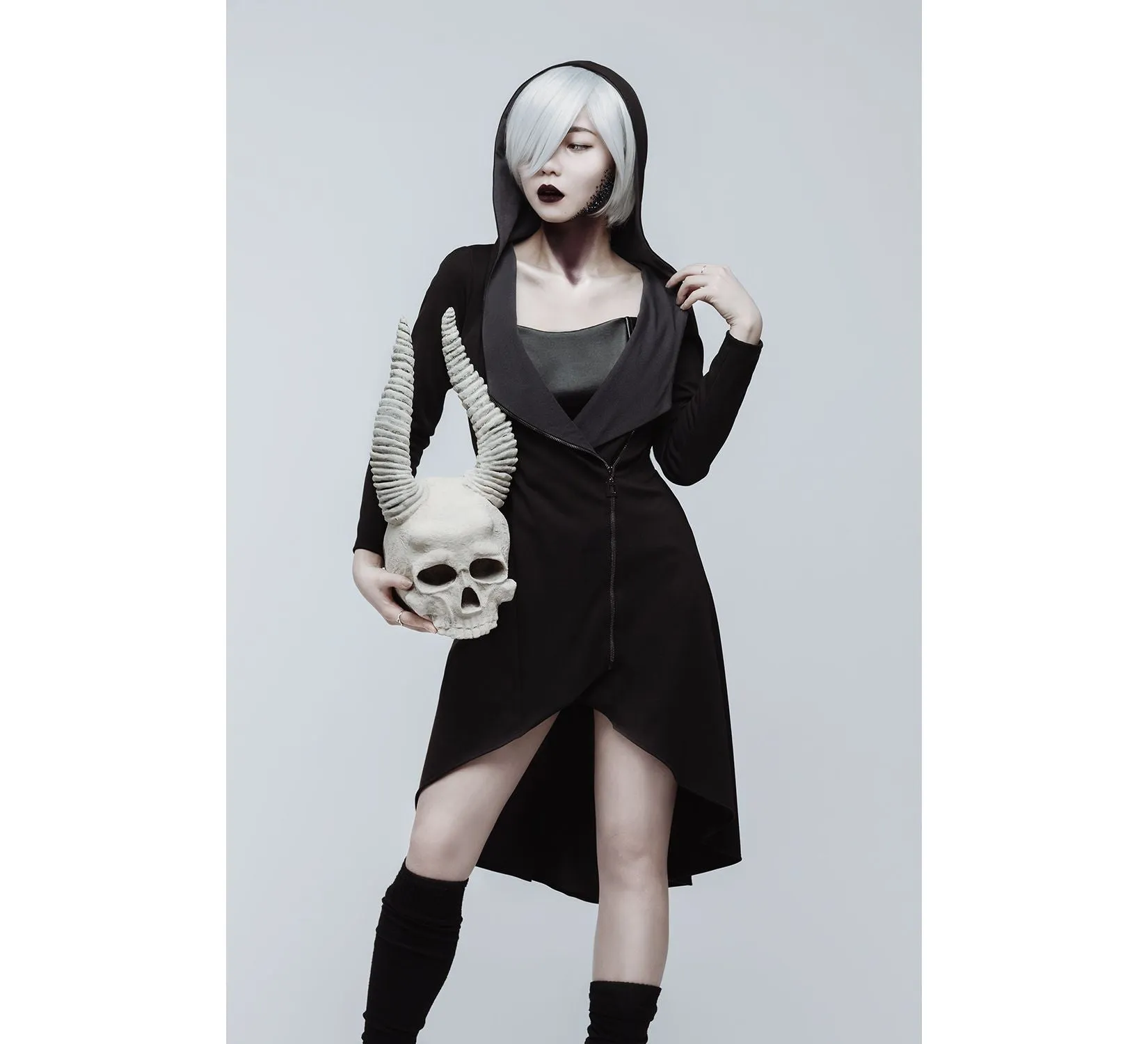 Casual gothic black oversized jersey cardigan