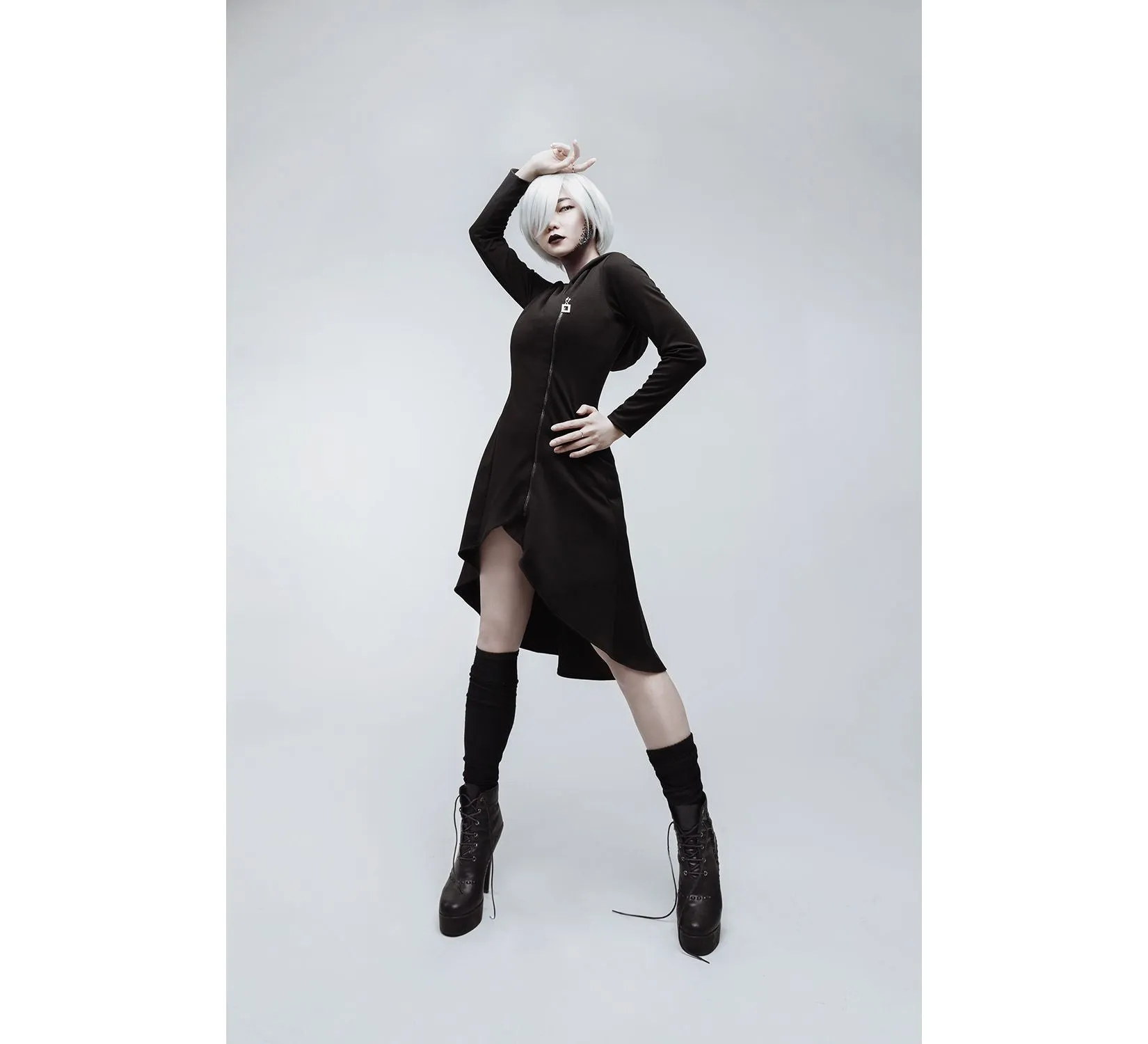 Casual gothic black oversized jersey cardigan