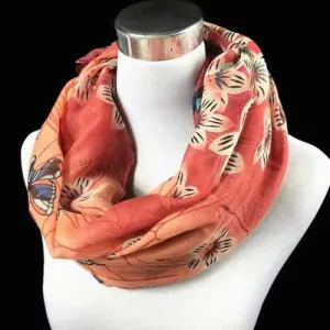 Casual Handpainted Butterfly Flower Pattern Voile Neck Scarf - Red