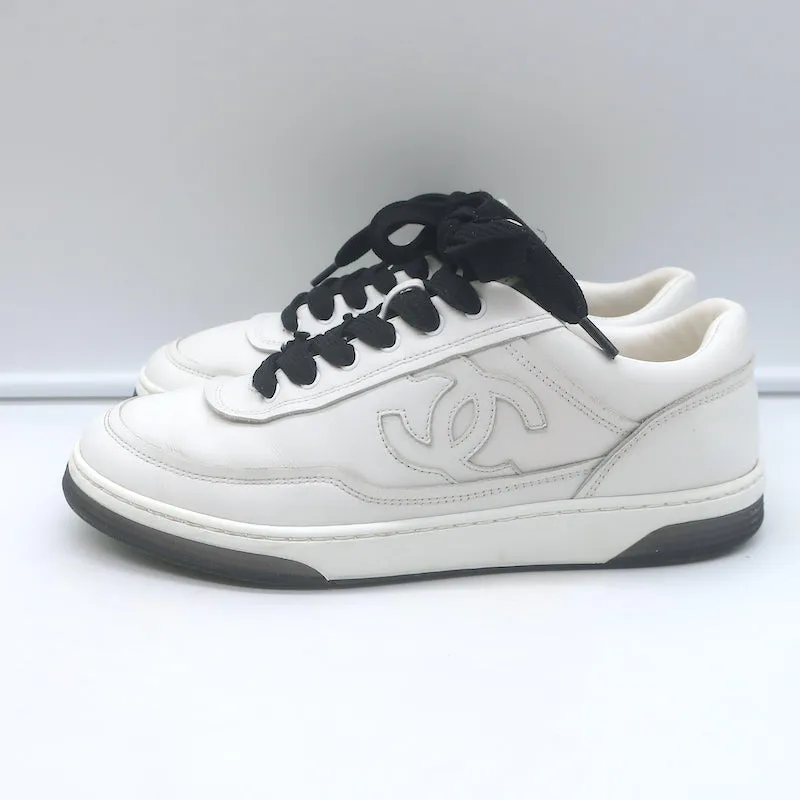 Chanel 24P CC Low Top Sneakers White Leather Size 36