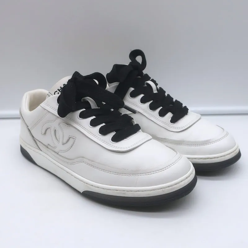 Chanel 24P CC Low Top Sneakers White Leather Size 36