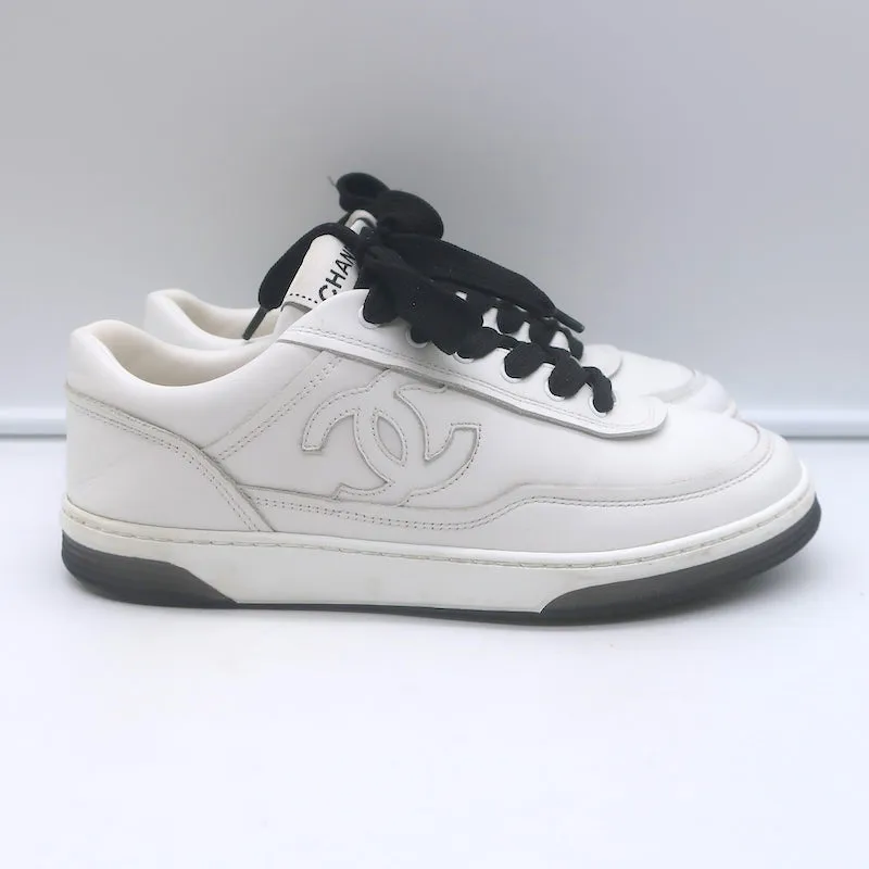 Chanel 24P CC Low Top Sneakers White Leather Size 36