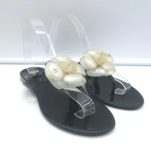 Chanel Jelly Camellia Thong Sandals Black Size 39 Flat Flip Flops