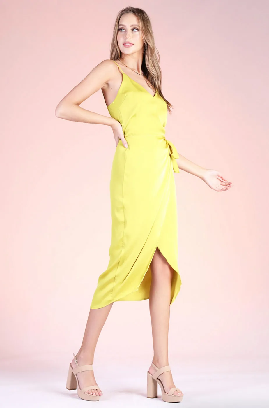Chartreuse Midi Wrap Dress