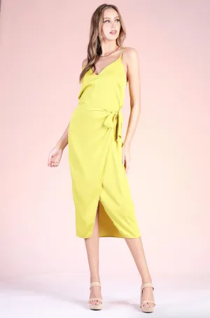 Chartreuse Midi Wrap Dress