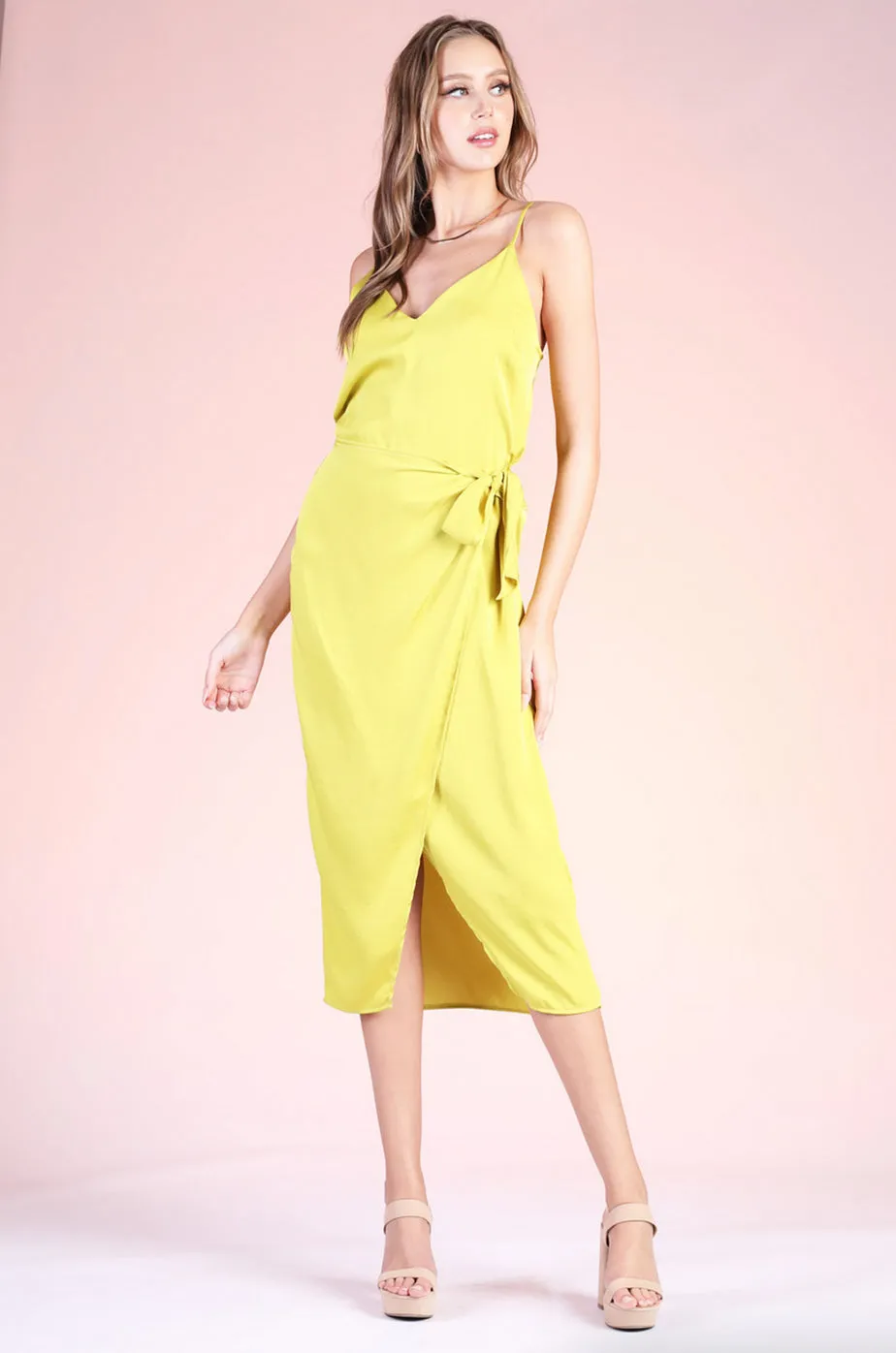 Chartreuse Midi Wrap Dress