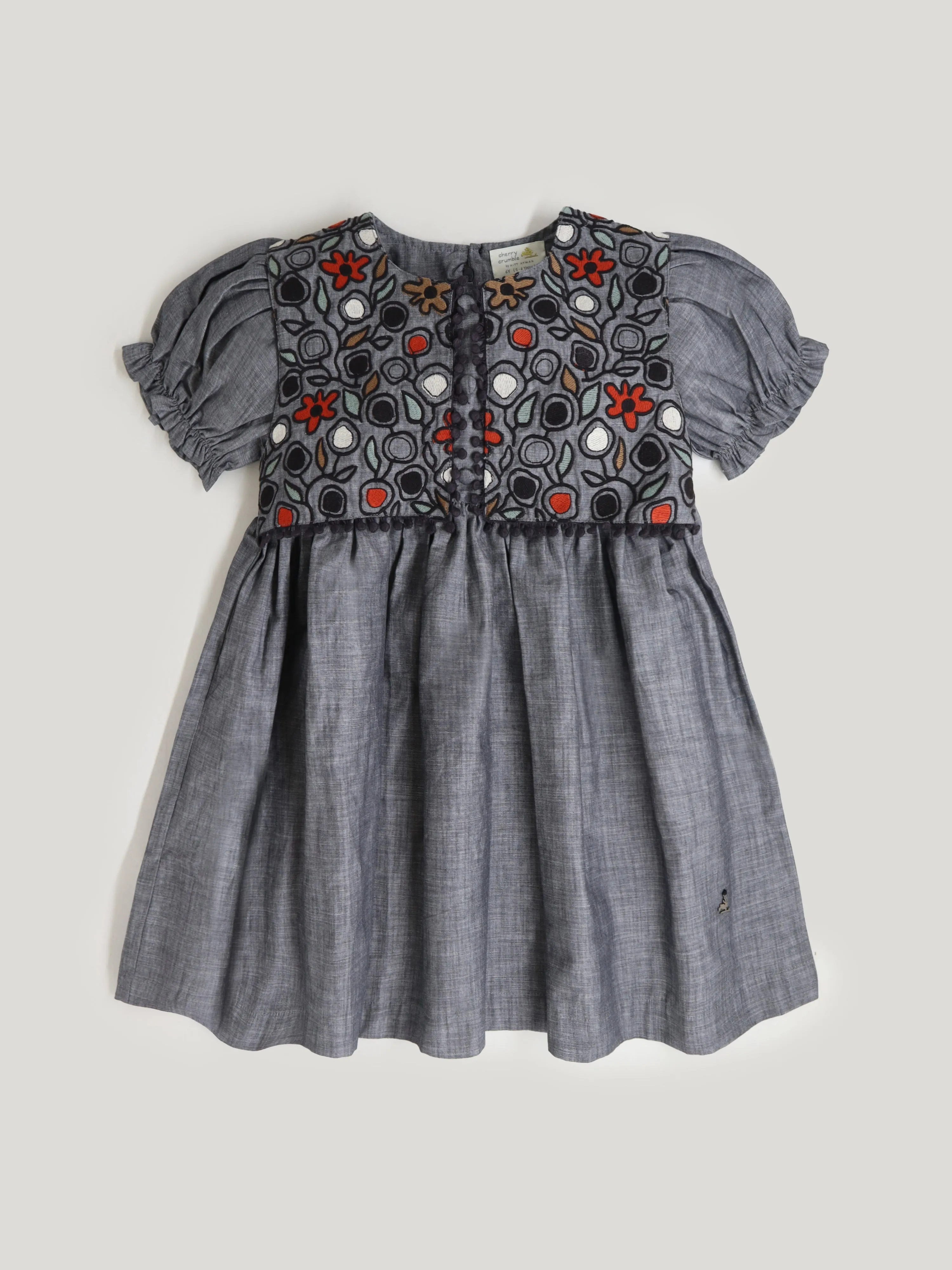 Cherry Crumble Girls Grey Knee Length Self Texture Dress