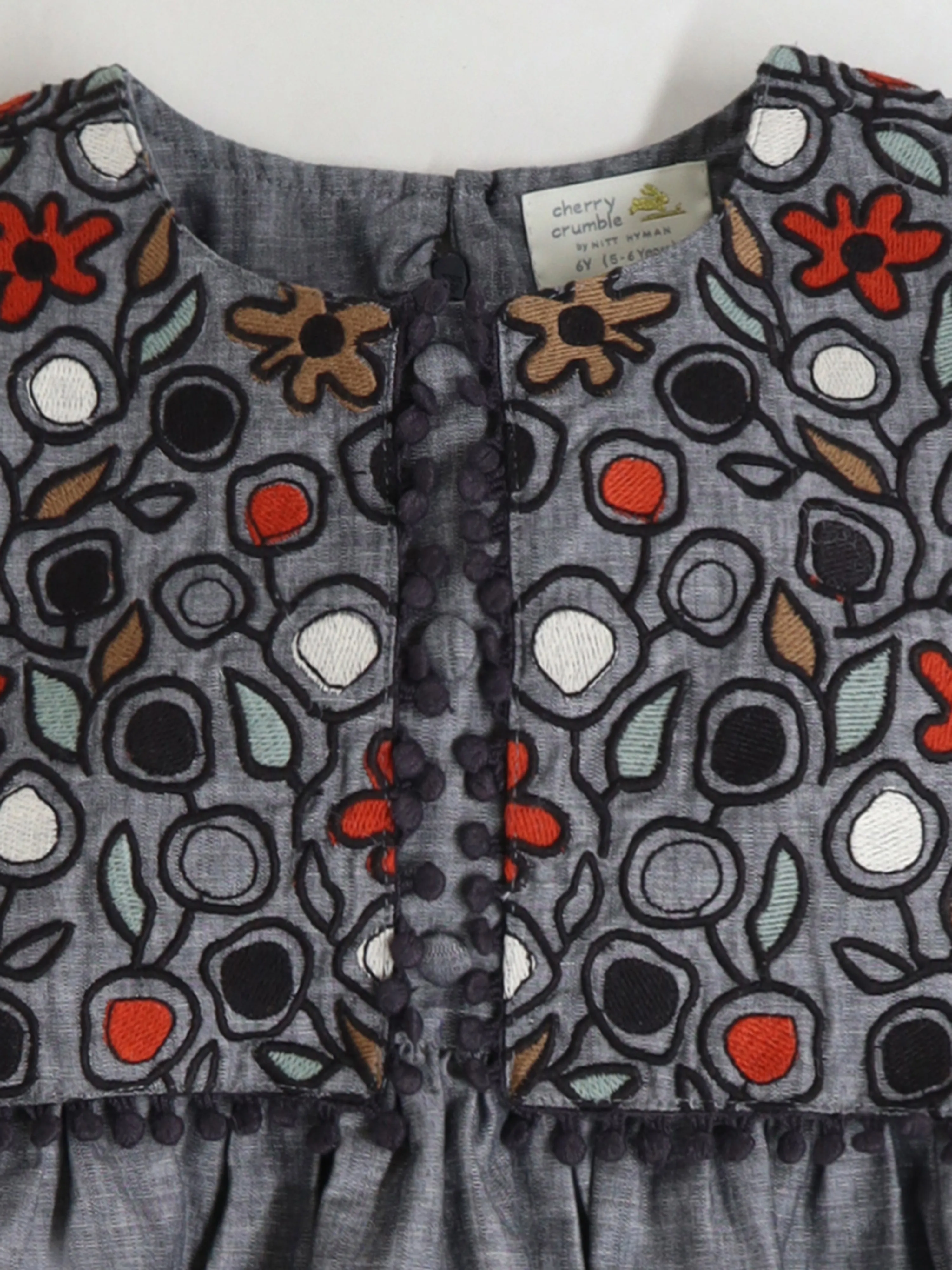 Cherry Crumble Girls Grey Knee Length Self Texture Dress
