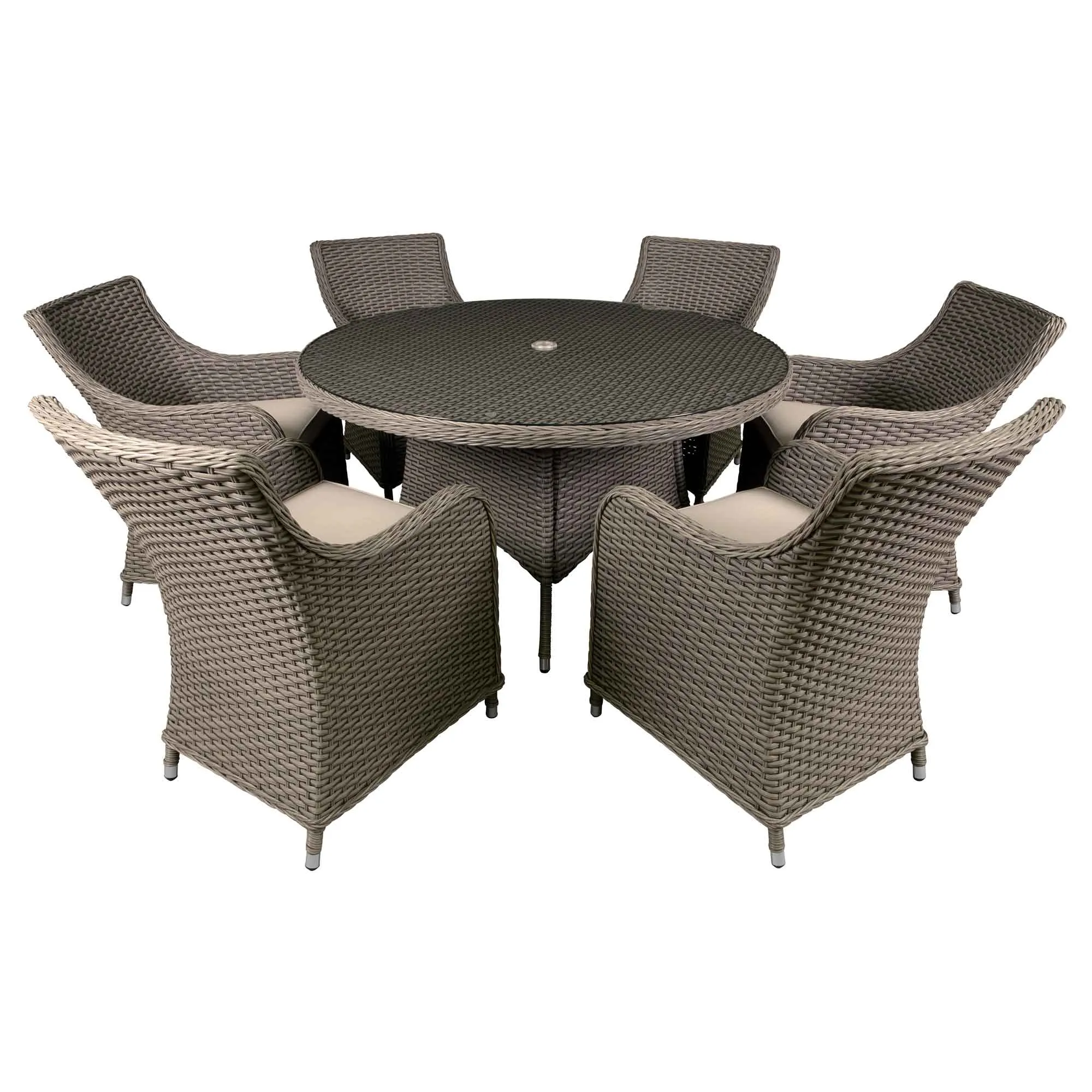 Chester 7 Piece Rattan Wicker Outdoor Dining Set with Tempered Glass Table Top, Brown - DG85