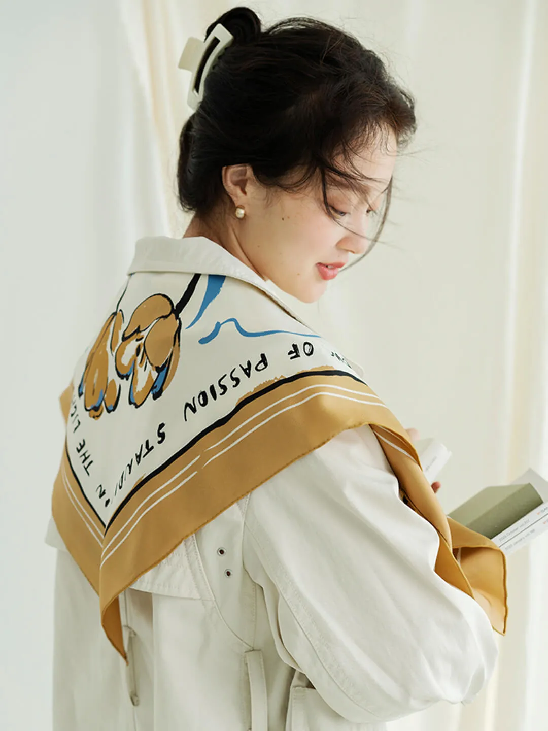 Chowxiaodou Rainbow Girl Twill Silk Square Scarf