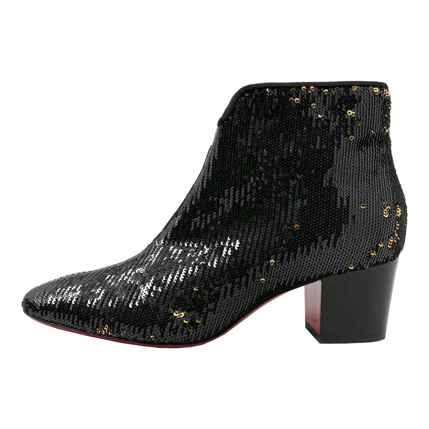 Christian Louboutin Disco Black Gold Sequins Paillettes Ankle Boots Size EU 36.5