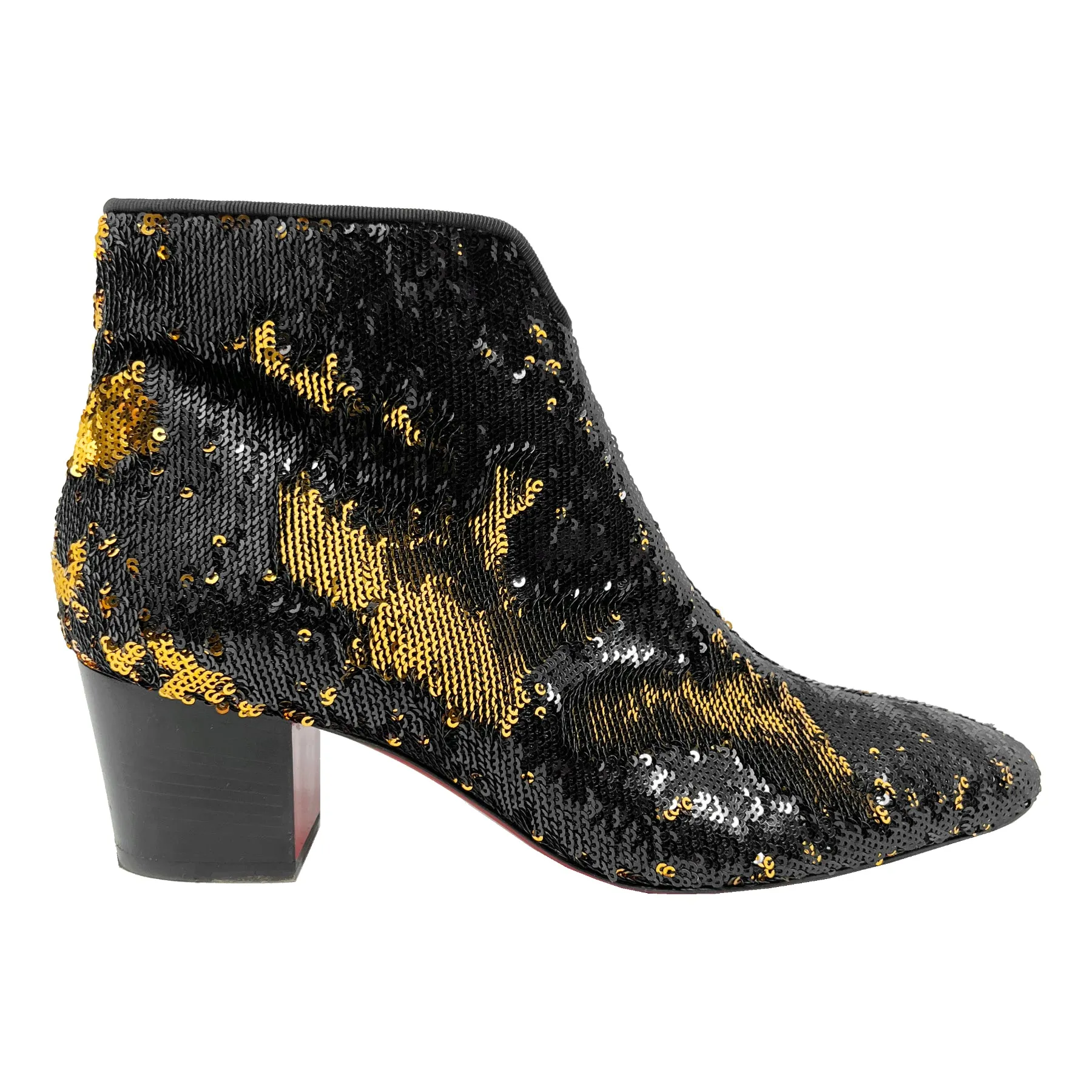 Christian Louboutin Disco Black Gold Sequins Paillettes Ankle Boots Size EU 36.5