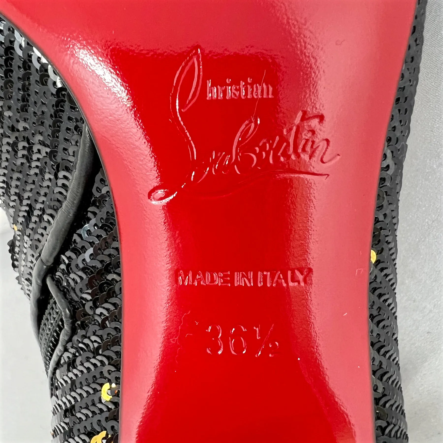 Christian Louboutin Disco Black Gold Sequins Paillettes Ankle Boots Size EU 36.5
