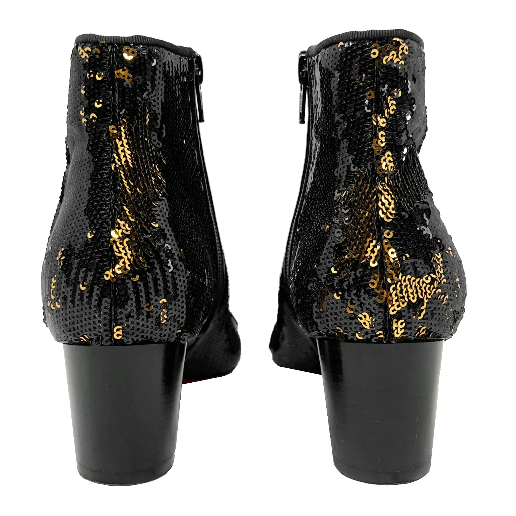 Christian Louboutin Disco Black Gold Sequins Paillettes Ankle Boots Size EU 36.5