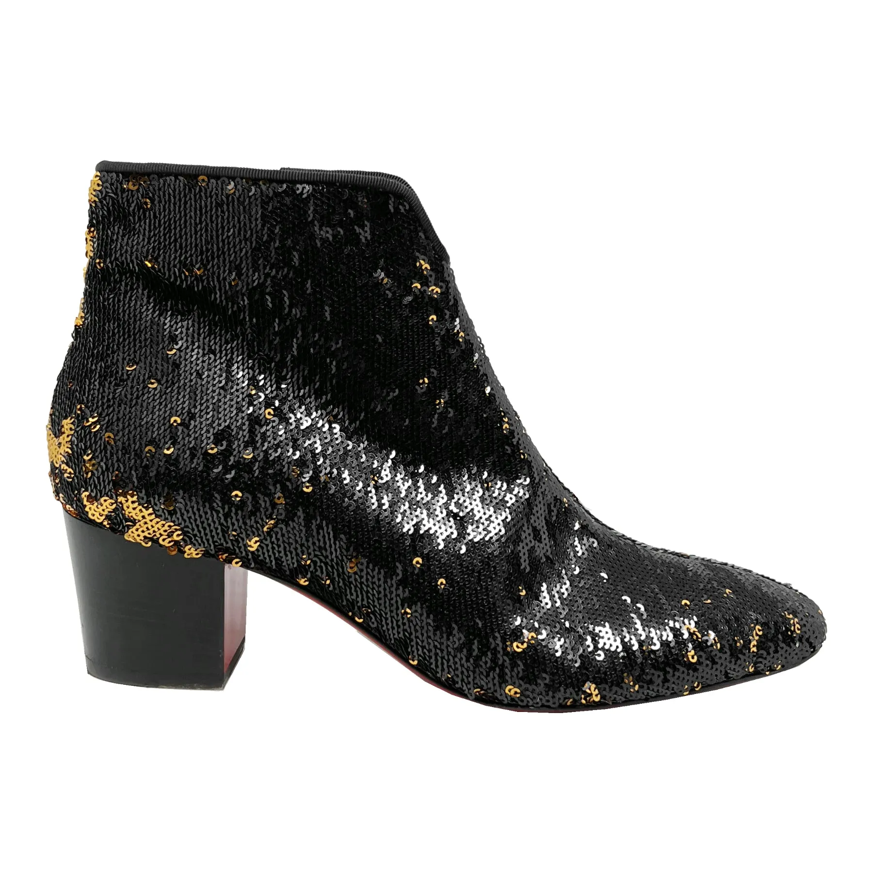 Christian Louboutin Disco Black Gold Sequins Paillettes Ankle Boots Size EU 36.5
