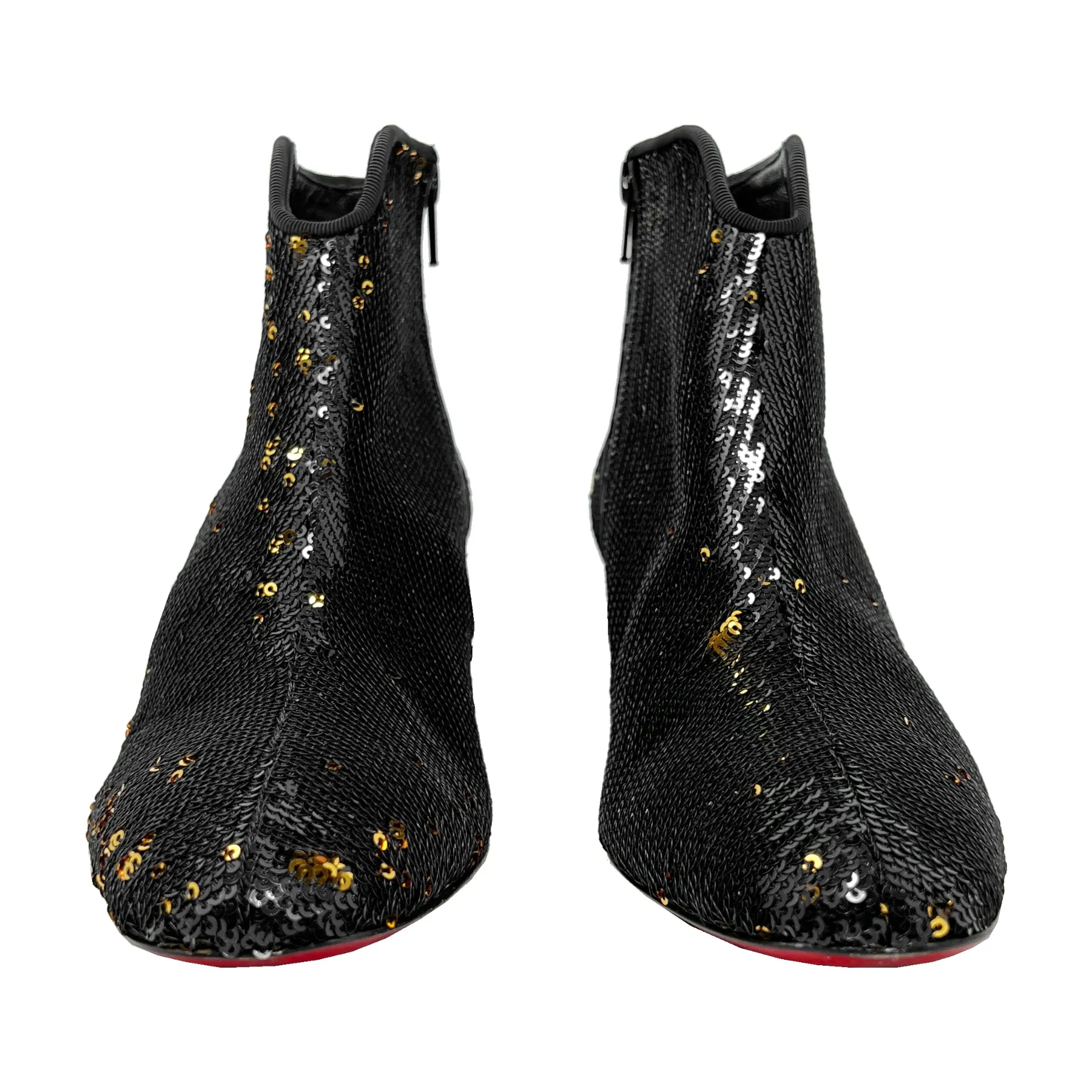 Christian Louboutin Disco Black Gold Sequins Paillettes Ankle Boots Size EU 36.5