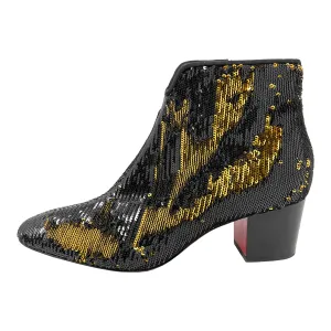 Christian Louboutin Disco Black Gold Sequins Paillettes Ankle Boots Size EU 36.5