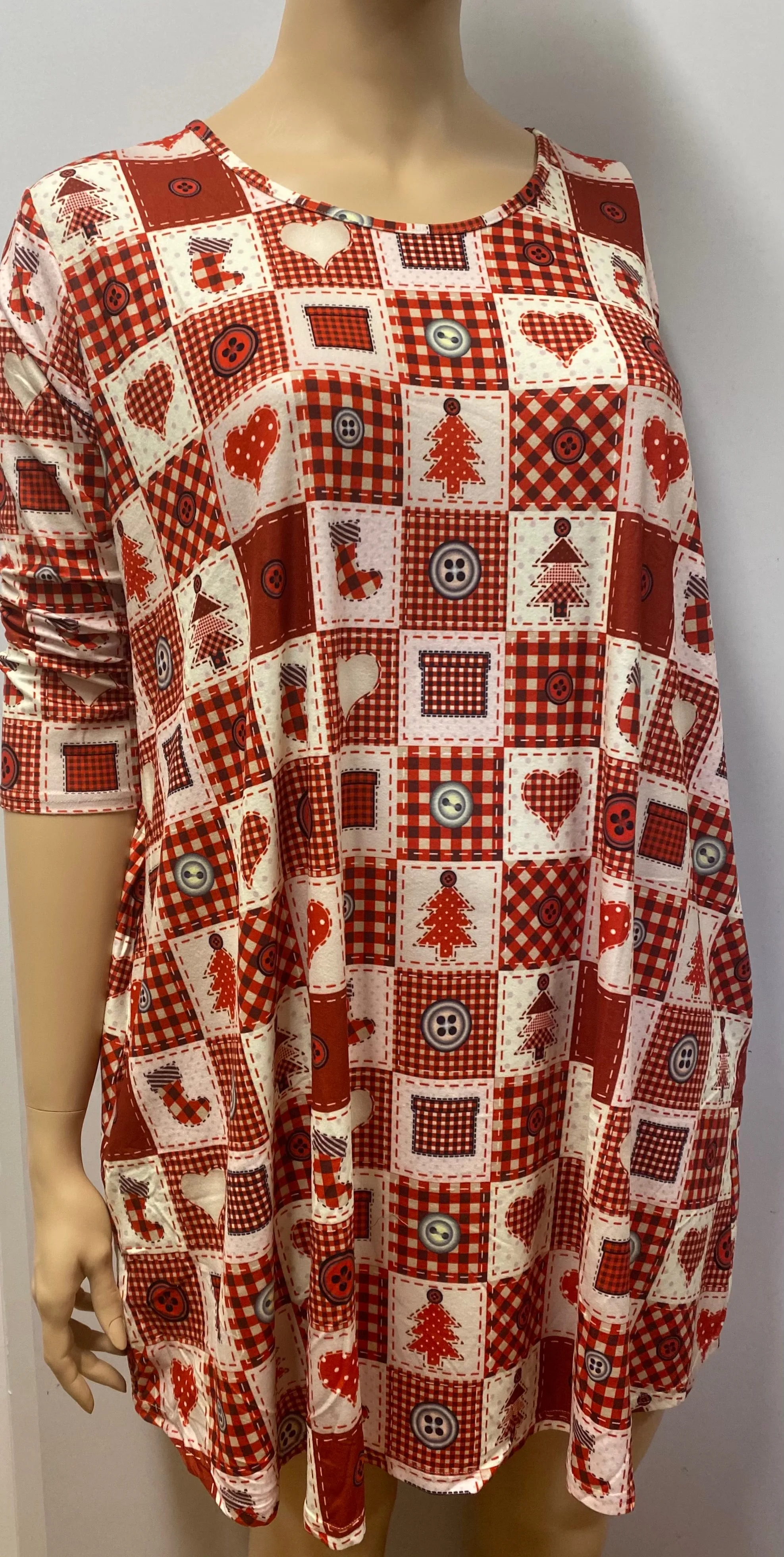 Christmas Patched Printed Dress with Pockets