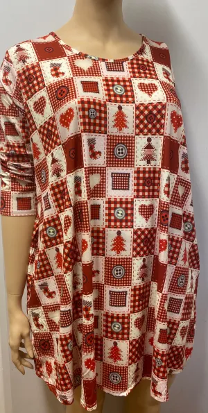 Christmas Patched Printed Dress with Pockets