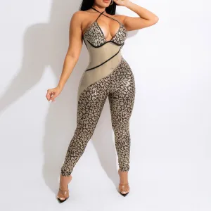 Colorblock Print Sleeveless Halter Jumpsuit