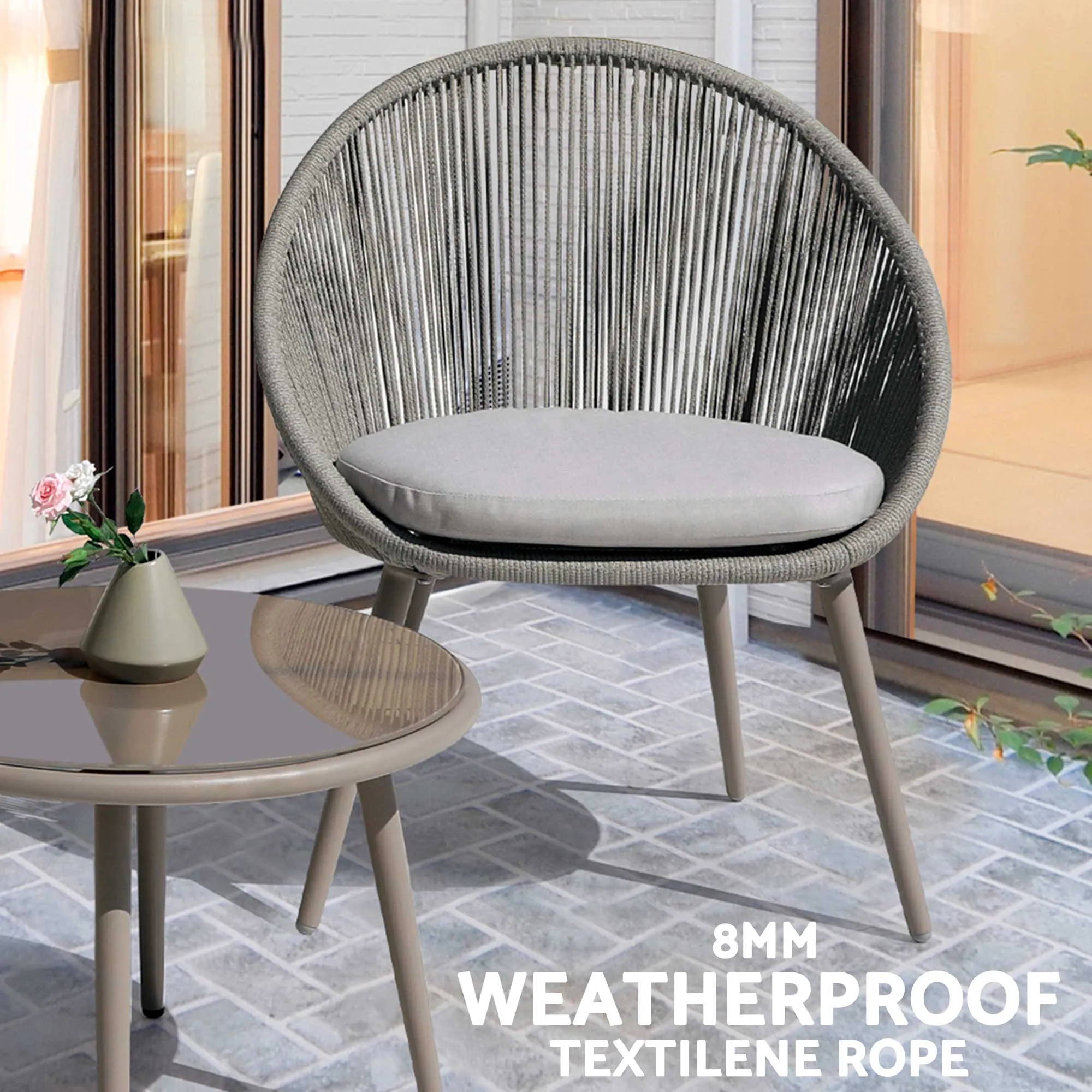 Como 3 Piece Steel Bistro Set with Tempered Glass Top, Grey - DG55