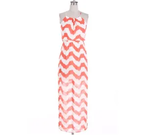 Coral Chevron Maxi Dress with Cross Strapes