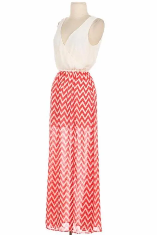 Coral Chevron Maxi Dress