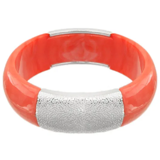 Coral Orange Frosted Resin Bangle Bracelet