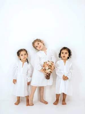 Cotton Kaftan Girl's Dress - White