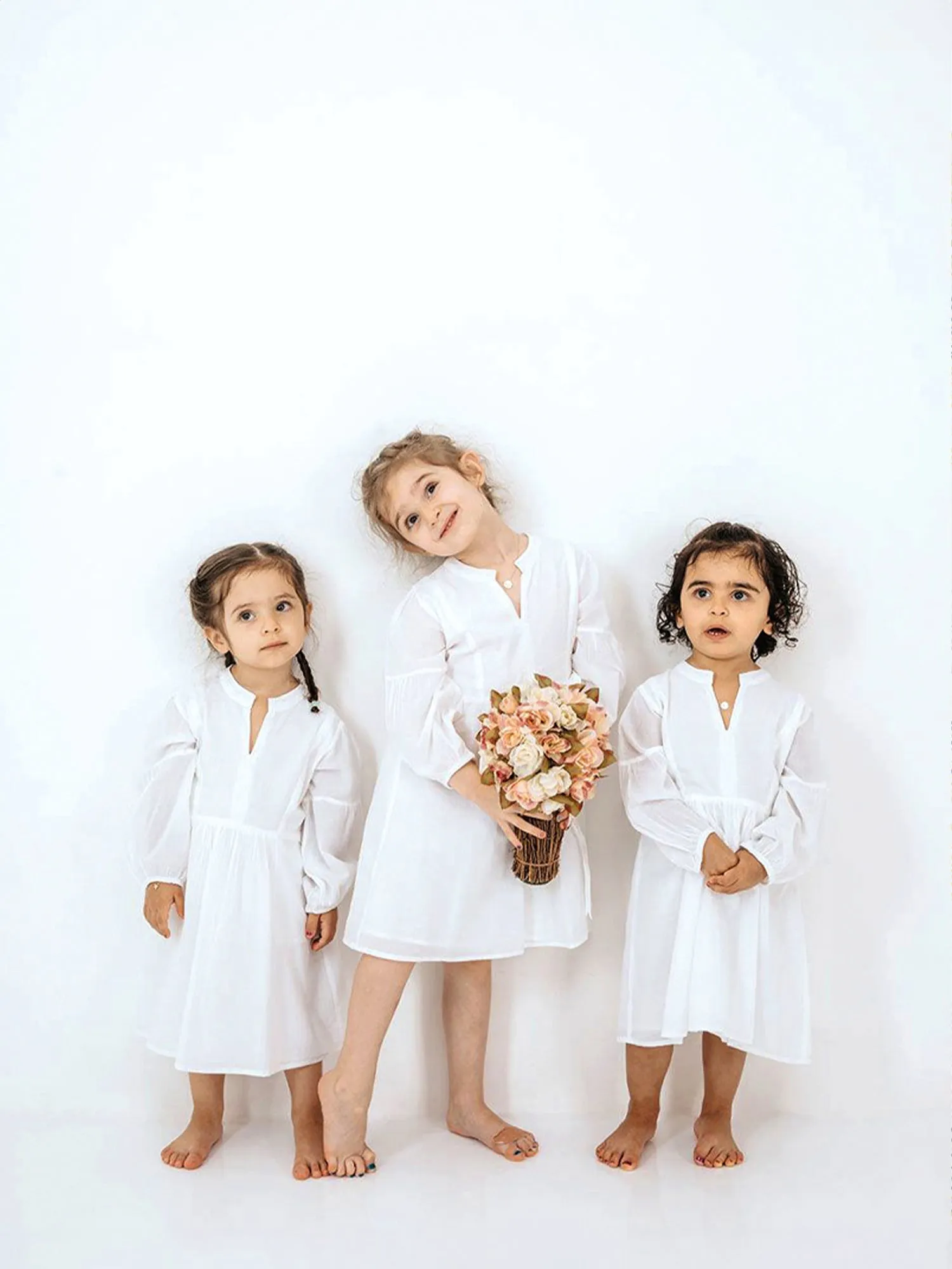Cotton Kaftan Girl's Dress - White