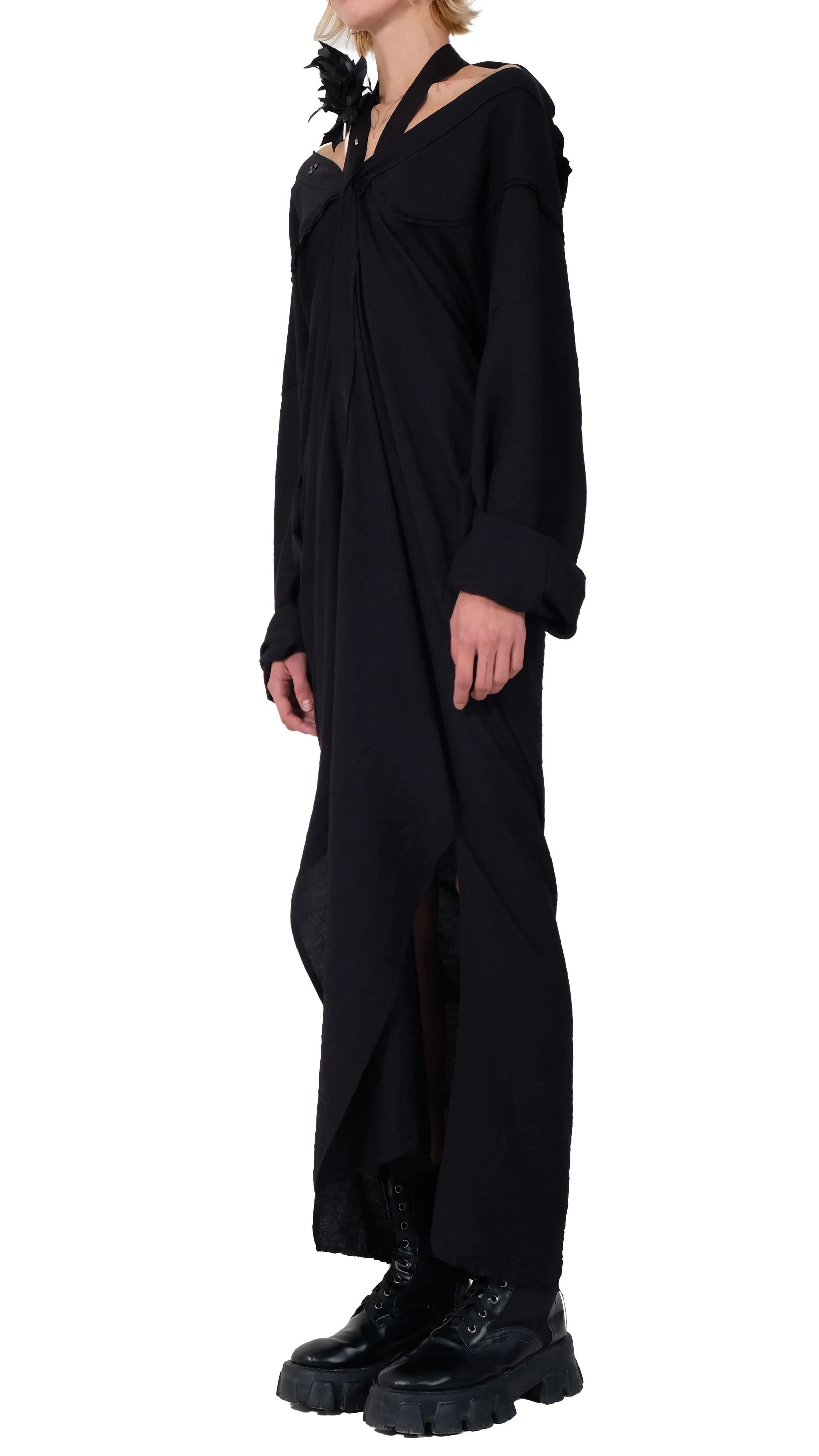 Creased Cotton Long Shirt Dress