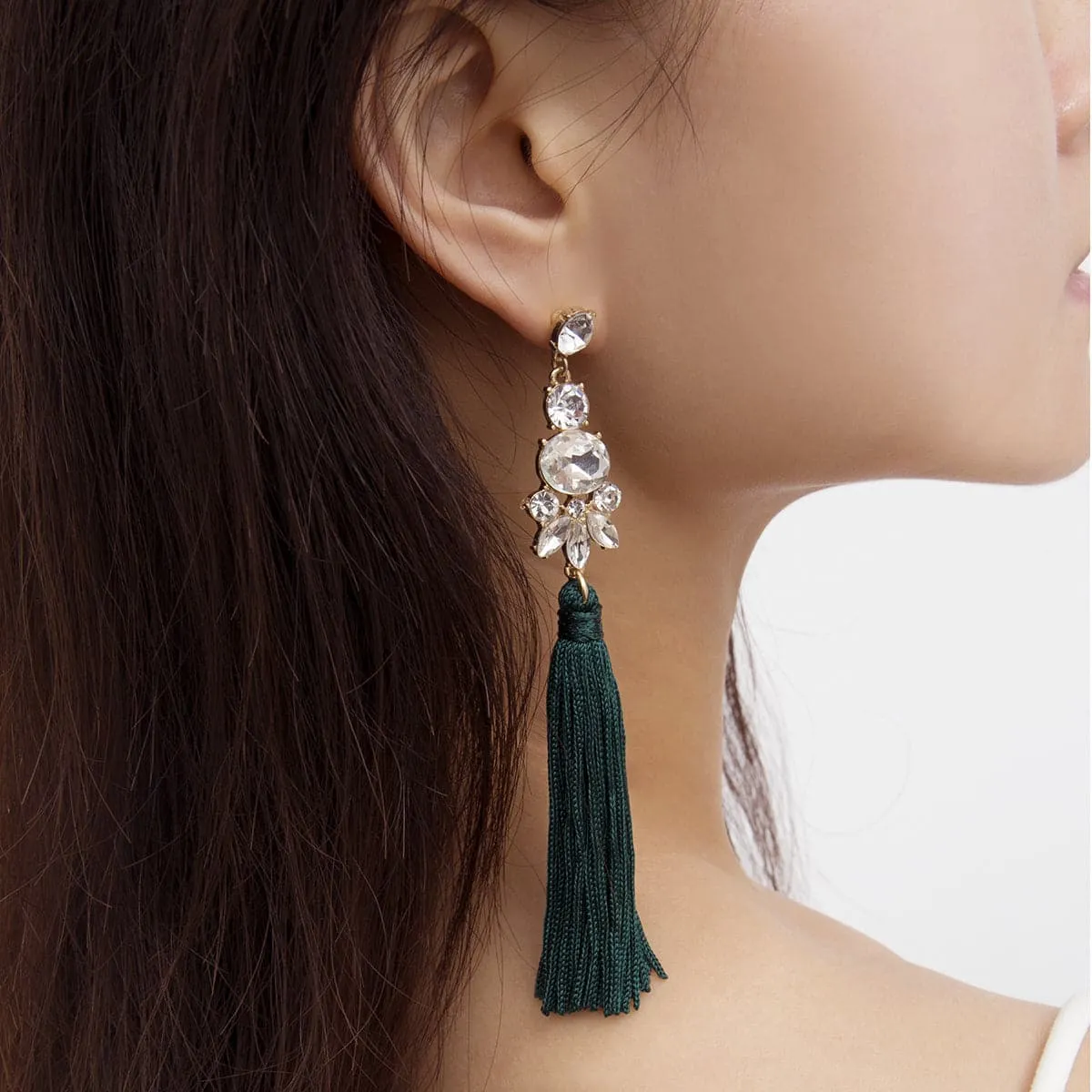Crystal & Polyster 18K Gold-Plated Geometric Tassel Drop Earrings