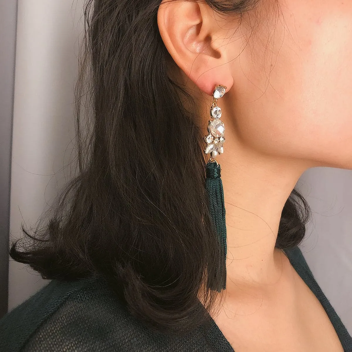 Crystal & Polyster 18K Gold-Plated Geometric Tassel Drop Earrings