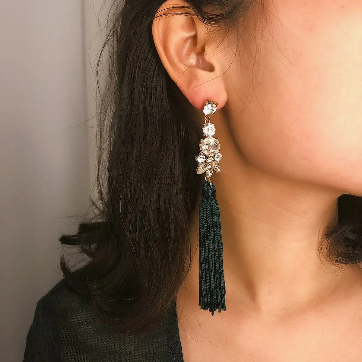 Crystal & Polyster 18K Gold-Plated Geometric Tassel Drop Earrings