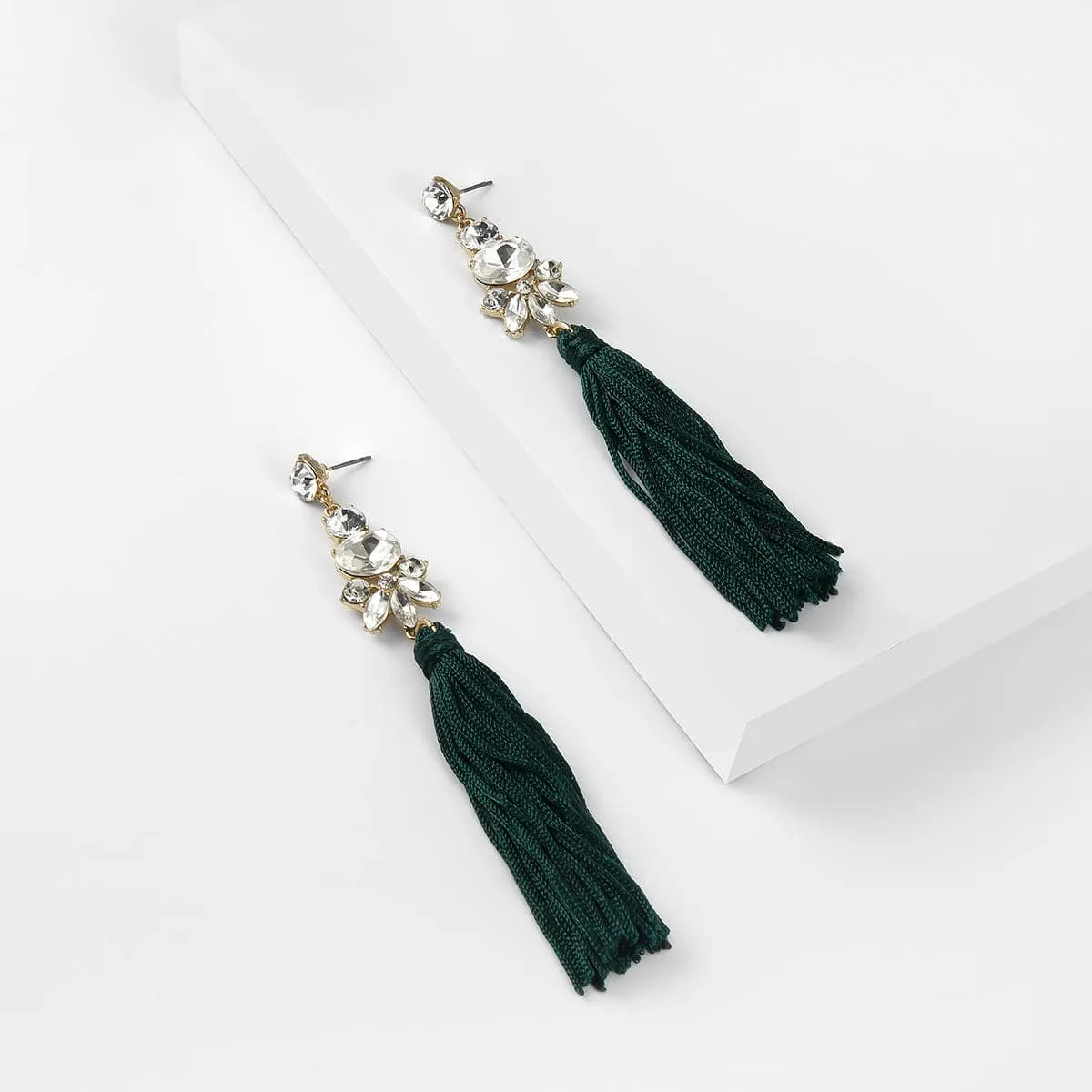 Crystal & Polyster 18K Gold-Plated Geometric Tassel Drop Earrings