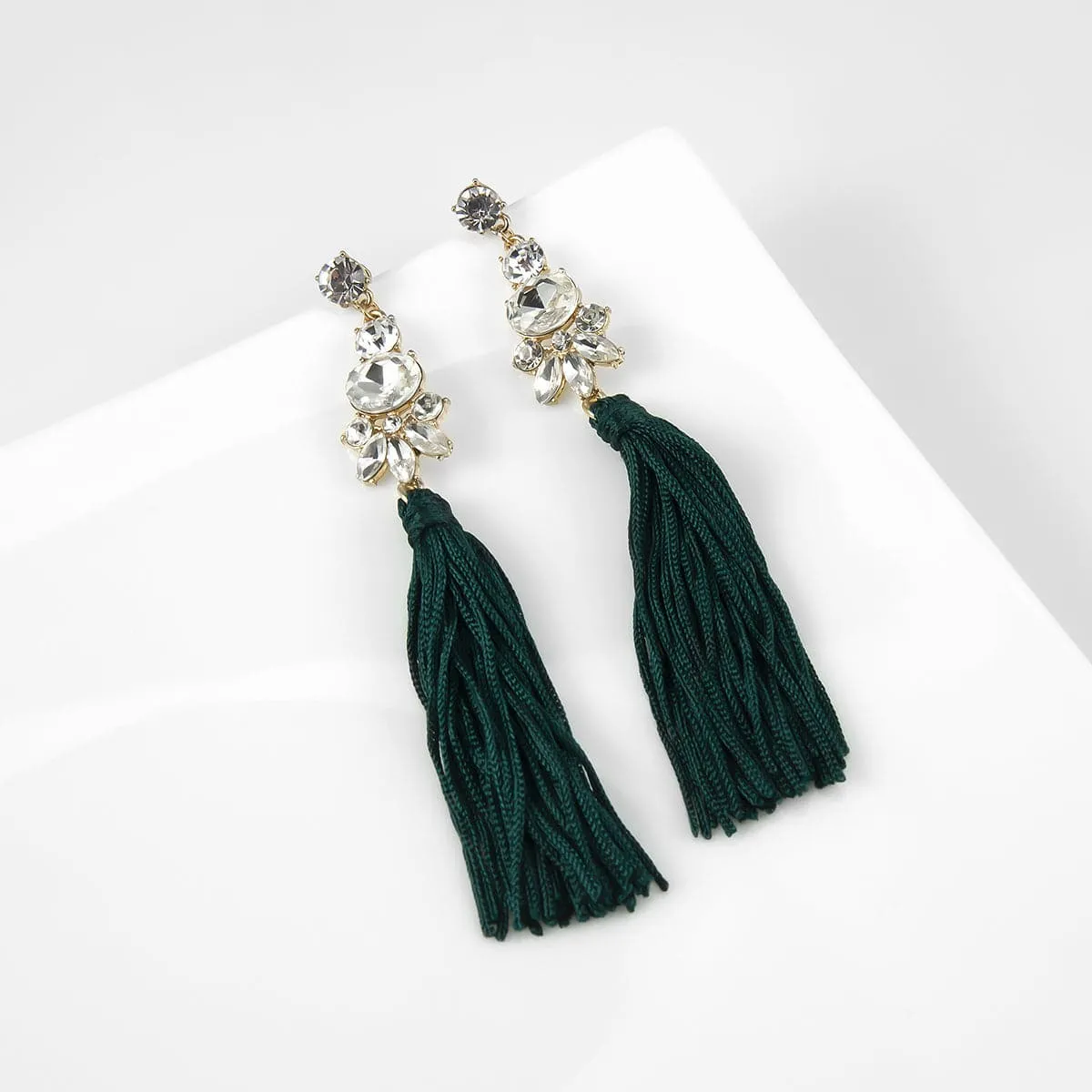 Crystal & Polyster 18K Gold-Plated Geometric Tassel Drop Earrings