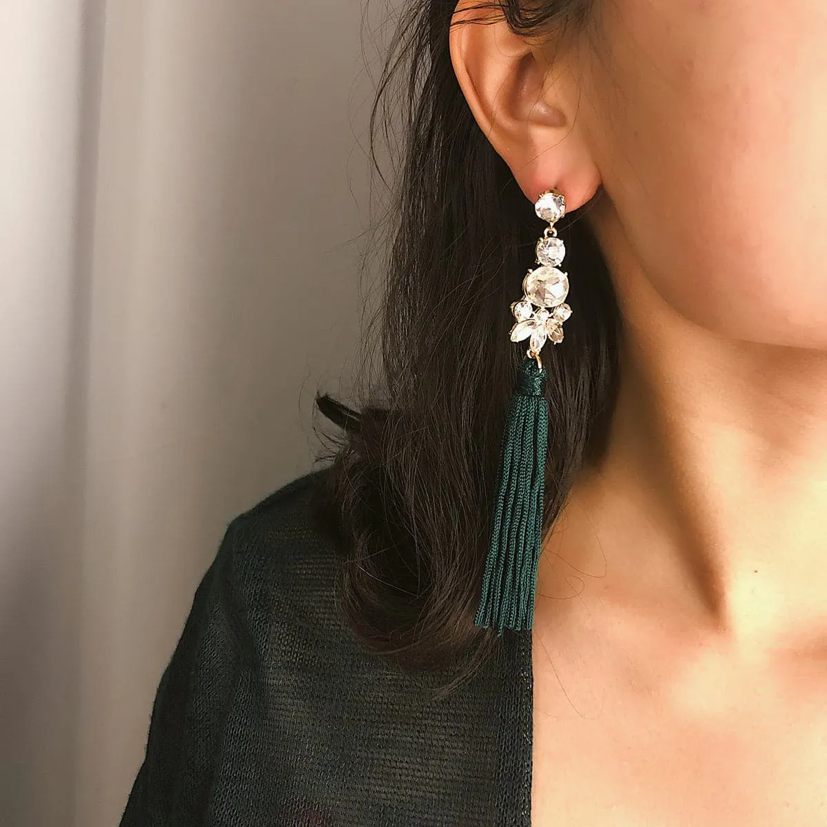 Crystal & Polyster 18K Gold-Plated Geometric Tassel Drop Earrings